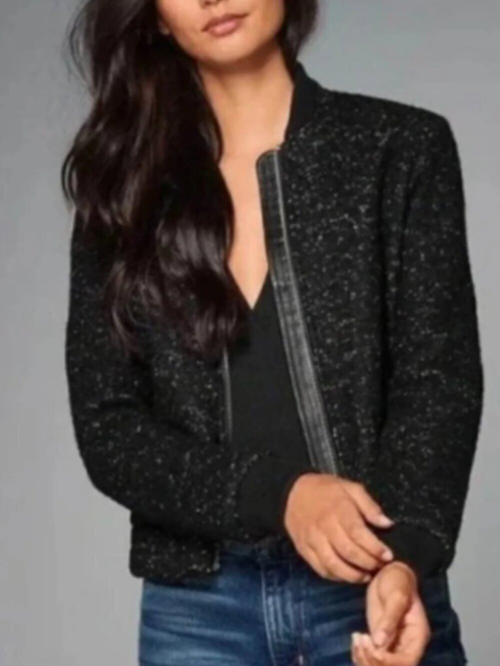Abercrombie & Fitch Black Speckled Wool Bomber Jacket